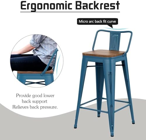 30" Barstools Set of 4 Counter Height Bar Stools Side Chair-Distressed Navy