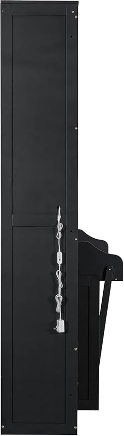 MERITLINE Queen Murphy Bed with Desk and Storage & LED Light, Solid Wood Hideaway Murphy Wall Bed with Storage Shelves Bookcase and Drawers for Adults Bedroom Office Library (Queen,Black)