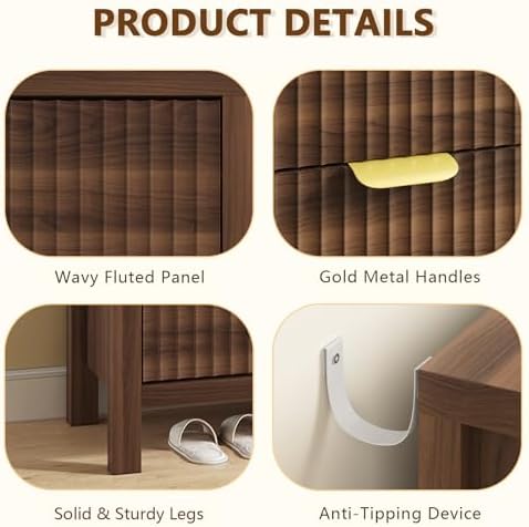 YOMILUVE 47.3" Shoe Cabinet Storage for Entryway, Fluted Shoe Cabinet with 6 Flip Drawers, Hidden Shoe Rack Freestanding Wooden Shoe Organizer with Legs for Hallway, Walnut
