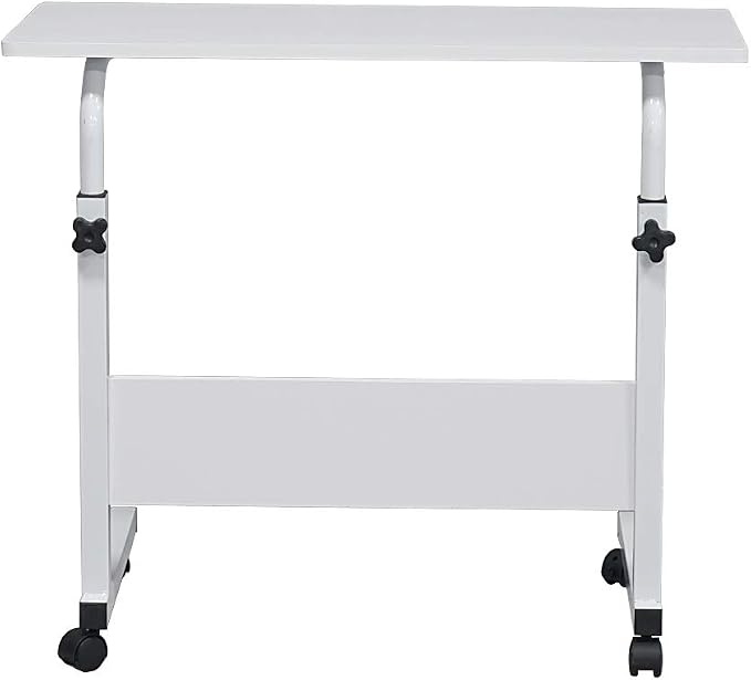 Standing Desk - Side Table Adjustable Height, Portable Laptop Cart, C-Shaped Bed Couch end Tables with Edge Stopper - Wheels for Living Room Bedroom Walking Pad Treadmill 31.5Inch White