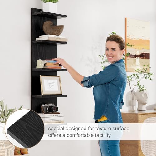 5 Tier Black Floating Wall Shelf, Vertical Storage Tower, 1-Pack