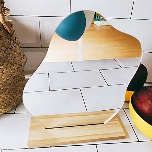 Irregular Aesthetic Vanity Mirror Frameless, Decorative Desk Tabletop Acrylic Mirrors with Wooden Stand for Living Room, Bedroom, Office and Minimal Spaces Home Decor - Cloud Shape