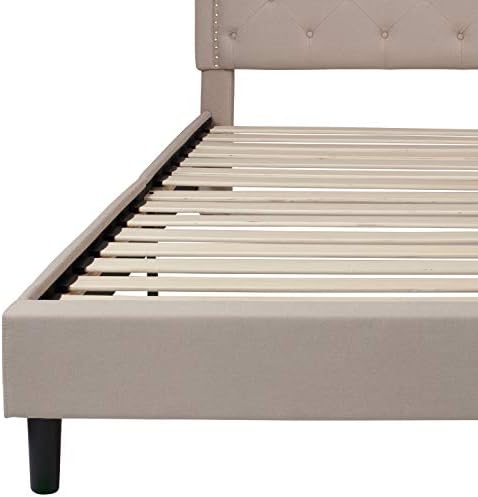 EMMA + OLIVER Beige King Tufted Wingback Platform Bed