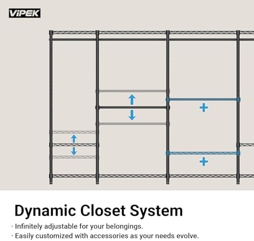 VIPEK V5C Portable Closet Wardrobe Bedroom Armoires Heavy Duty Covered Clothing Rack, Black Metal with Grey Oxford Fabric Cover, Adjustable Custom, 68.9" Lx15.7 Wx76.4 H