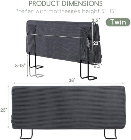HIGOGOGO Headboard Easy Assembly Required, Corduroy Fabric, Twin, Grey