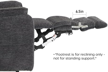 DYNOX 9198L Tall Power Lift Recliner, Extended Footrest, Dark Grey