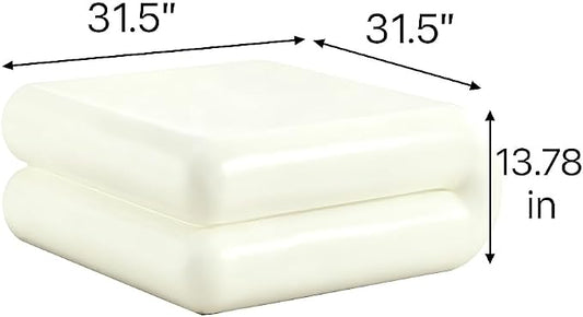 31.5" Modern White Coffee Table, Stone Coffee Table, Square Minimalist Center Table, Contemporary Low Sofa Side Accent End Tea Table for Living Room Bedroom Apartment, No Assembly Required