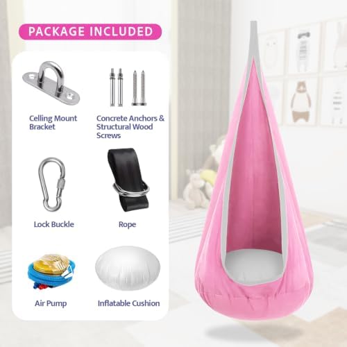 Kids Pod Swing Seat, Cotton Sensory Hammock Chair with Inflatable Pillow
