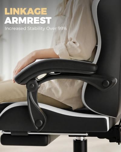 GTPLAYER Gaming Chair for Adults, Computer Chair with Footrest, White