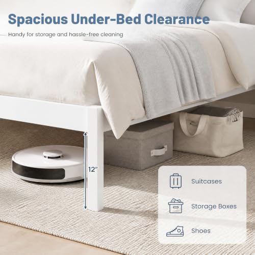 KOMFOTT Full Size Bed Frame, Wooden Platform Bed with Curved Headboard