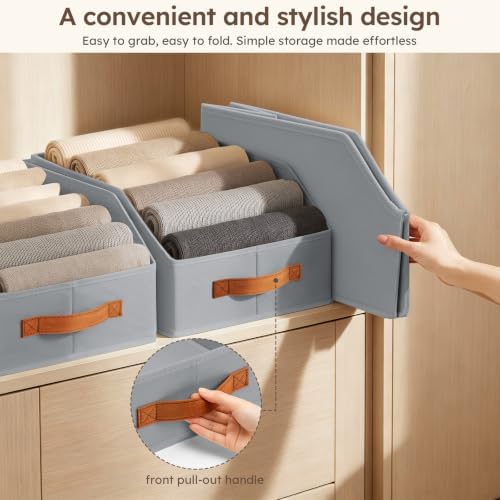 Homsorout Fabric Storage Bins for Organizing - 8 Pack Large Trapezoid Collapsible Storage Bins with Front Handle, Closet Organizers and Storage for Bedroom, Home Shelves, Small Spaces, Grey