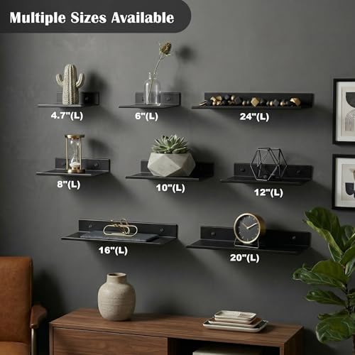 Z metnal Small Metal Shelves, Mini Floating Shelf for Collection Action Figures Speaker, Decor Display Wall Shelf, Aluminum, Wall Mounted, Matt Black, 10 inch, 2 Pack