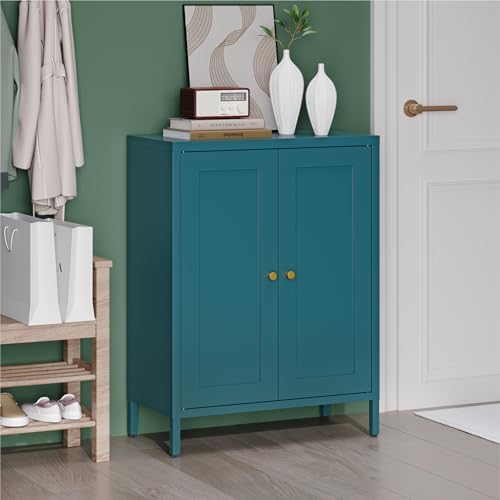 COFaR 31.5" H Metal Bathroom Storage Cabinet, Small Organizer Cabinet, Blue