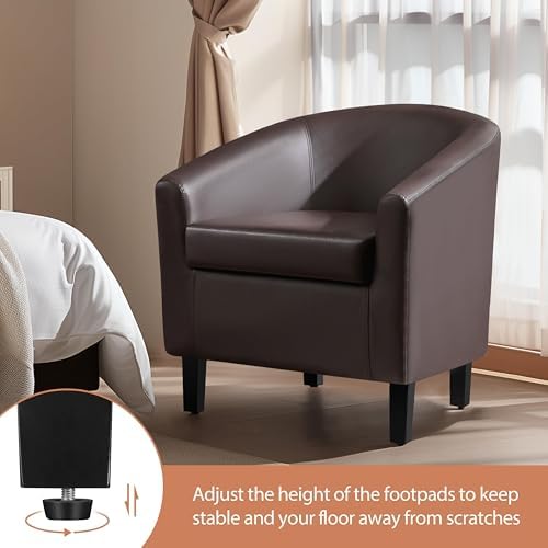 Yaheetech Accent Chairs, Faux Leather Barrel Armchairs Espresso