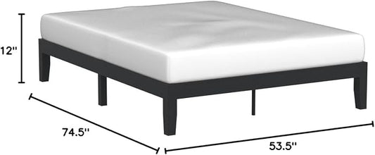 Mellow Naturalista Classic 12 Inch Solid Wood Platform Bed with Wooden Slats, Full, Black