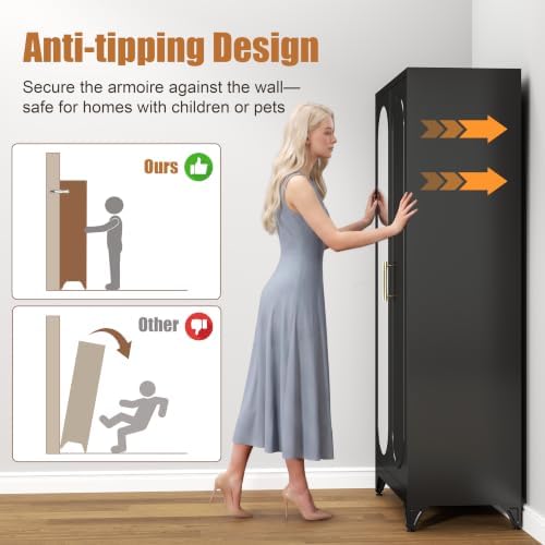 Metal Wardrobe Closet with Mirror Doors and 2 Adjustable Shelves