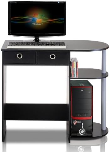 Furinno GO GREEN Desk, 31.5" Wide Gaming Desk with 2 Side Shelves and Storage Bins, Computer Desk, Office Desk for Home Office, Study Room, Dorm, Bedroom, Black