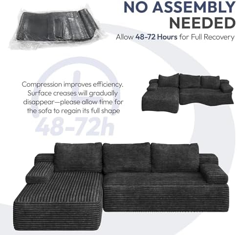 Yaheetech 110" Sectional Sofa Boneless Couch with Chaise, Dark Gray