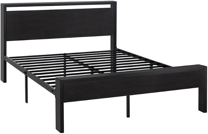 Allewie Full Size Platform Bed Frame with Wooden Headboard and Footboard, Heavy Duty 12 Metal Slats Support, No Box Spring Needed, Under-Bed Storage, Noise Free, Easy Assembly, Black Oak