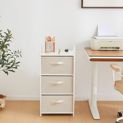 Dresser Storage with 3 Fabric Drawers, Beige