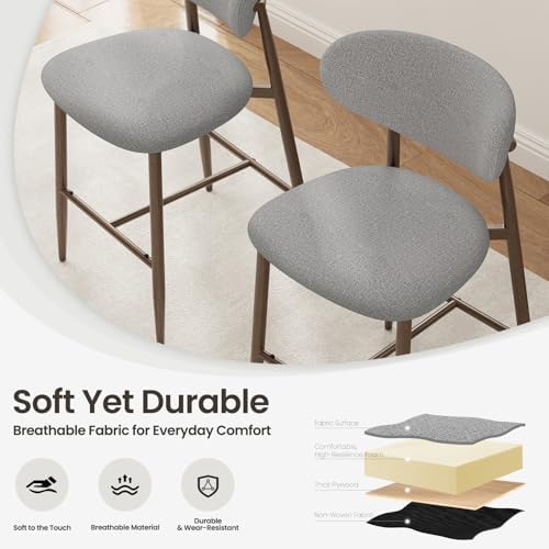 MALOL Upholstered Bar Stools Set of 2, Light Grey
