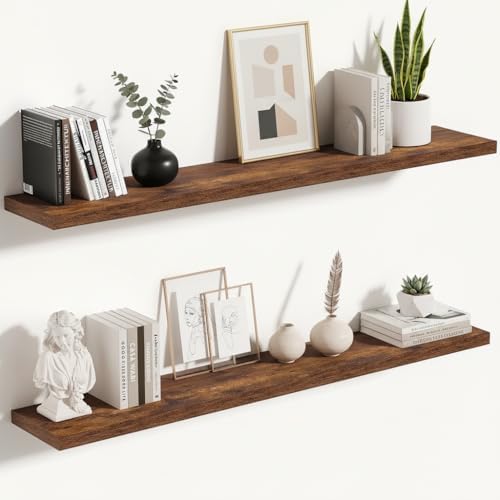 10 Inch Deep Floating Shelves for Wall 48” Set of 2, Rustic Brown