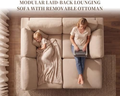 100" Modular Cloud Sectional Sofa Couch for Living Room, Light Camel