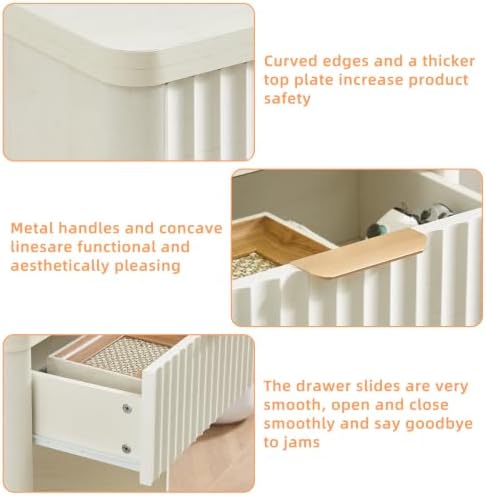 LEYAOYAO Fluted Nightstand with Charging Station, 23" Wide 1 Drawers End Table,White Night Stand with Open Storage Cabinet, Farmhouse Bed Side Tables, Wood Dresser for Bedroom, Living Room, Closet