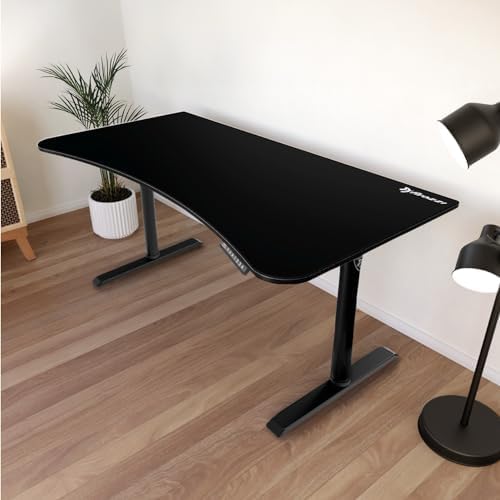 Arozzi Arena Moto Gamer Desk - 63x32” Electric Standing PC Gaming Desk with Storage for Cables - Dual Motor Steel Frame & Full-Surface Washable Mousepad - Pure Black