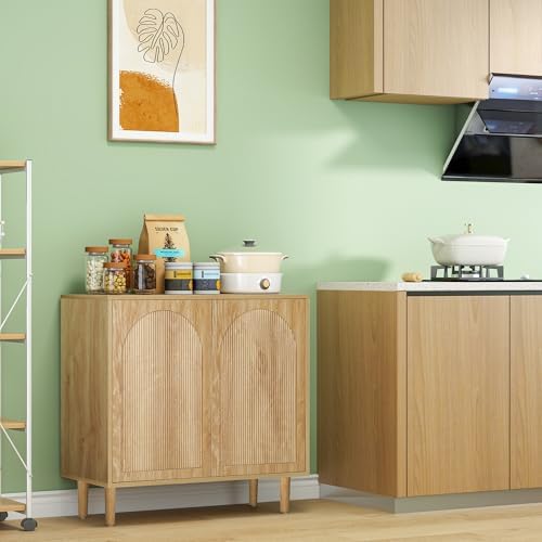 31.5”W Fluted Sideboard Accent Storage Cabinet with Arched Door
