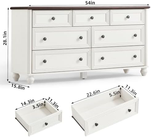 RWYHG 54" Dresser for Bedroom, Farmhouse 7 Drawers Dressers with Gourd Legs