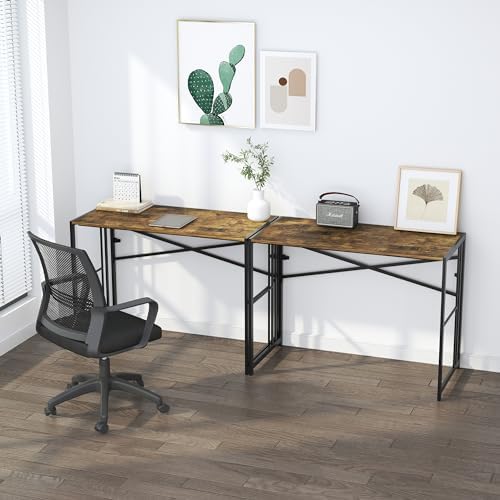 Lutown-Teen 40 inch Folding Computer Desk, Rustic Brown