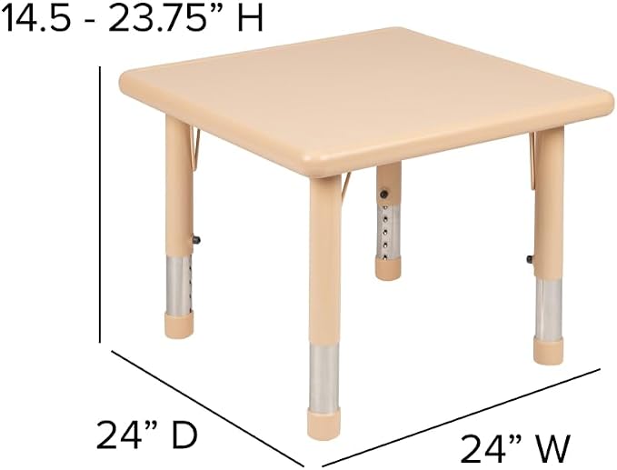 Flash Furniture Wren 24" Square Natural Plastic Height Adjustable Activity Table