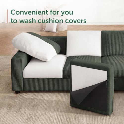 HONBAY Corduroy Sectional Couch with Storage, 8 Seater U Shaped Sectional Sofa Sectional Couches for Living Room, Green