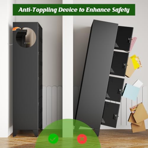 18 Doors Metal Storage Lockers Cabinet for Employees,71" Employees File Storage Locker Cabinets with 18 Lockable Doors and Lock,Tall Steel Looker Cabinet for Gym, School,Office,Stuff,Black