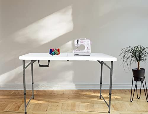 Folding Table 4/6/8 Foot, Foldable Table Adjustable Height Card Table, Indoor Outdoor Small Desk, Portable Plastic Picnic Party Dining Camping Bar Low Tables, Fold in Half Heavy Duty, White