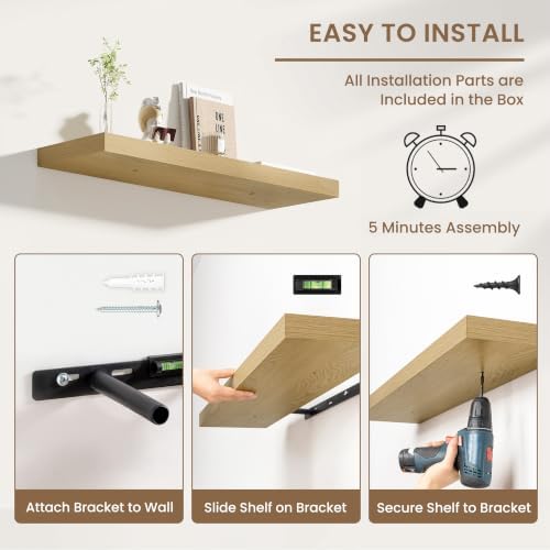 Dreamland 16 Inches Wall Mounted Wood Floating Shelves, Oak, 2 Pack