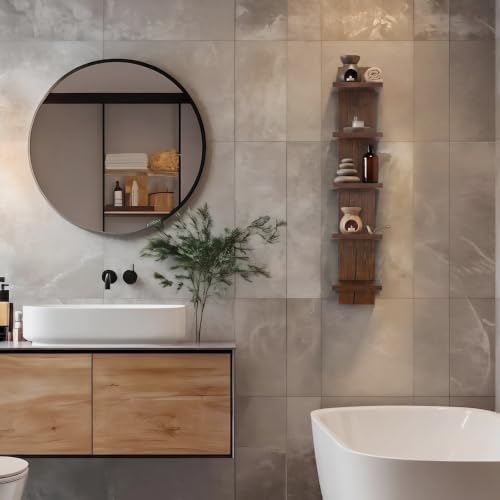 5 Tier Floating Wall Shelf Unit, Brown