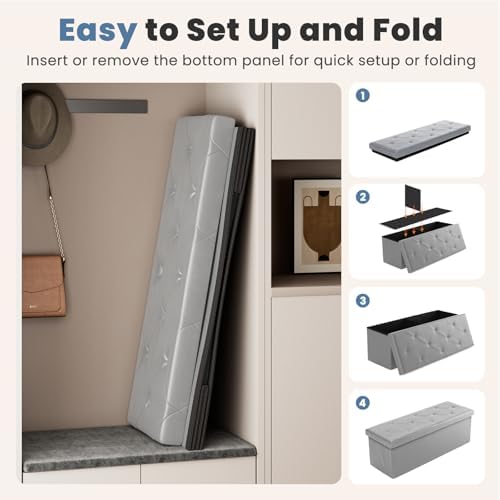 DUMOS 43 Inch Folding Storage Ottoman Bench, Large Ottoman with Storage