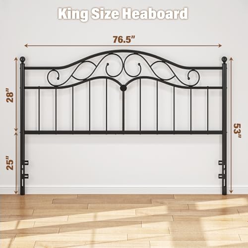 King Size Headboard Only, Vintage Metal Headboard for King Bed Black