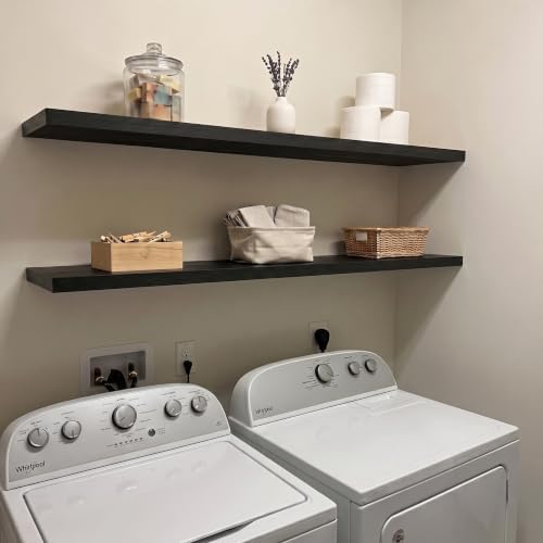 48" W×8" D Floating Shelves for Wall (Set of 2, Black Wood Grain)