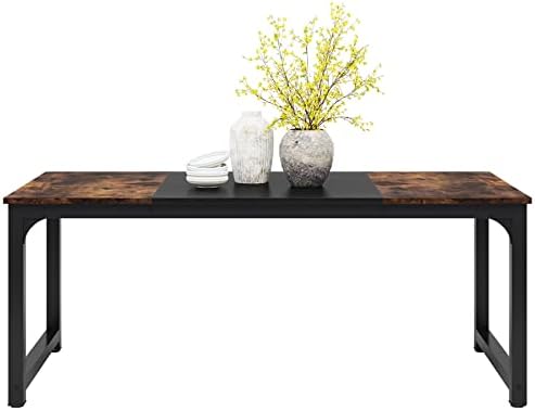 LITTLE TREE 70.9 Inch Large Dining Table Rectangular Kitchen Furniture for 6 to 8 People, Brown+Black