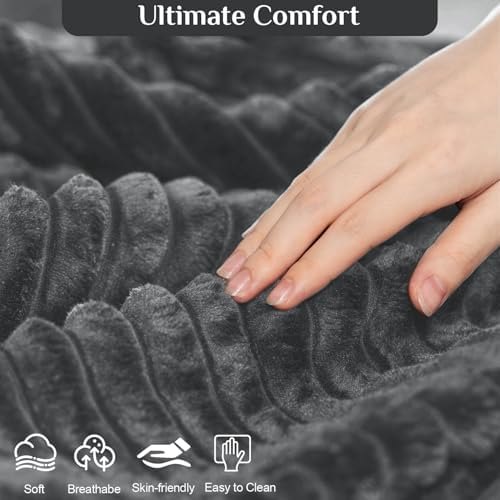 132" U Shaped Corduroy Cloud Couch with Console, USB&Cup Holder, Dark Grey