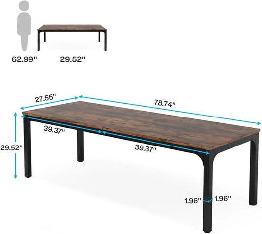 Practical Computer Desk,Rectangle Conference Table,Executive Desk(Only Table) (Black + Rustic Brown + MDF+Iron)