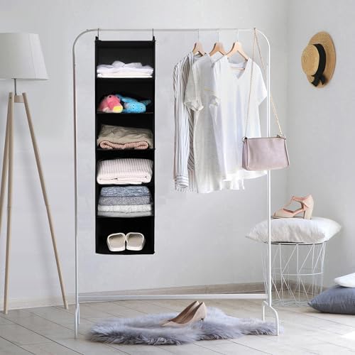 6 Tier Hanging Closet Organizer with 2 Sturdy Hooks, Black