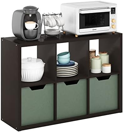 6-Cube Cubicle Bookshelf, Cube Bookcase with Open Back, Reversible Book Shelf, Cube Storage Organizer, 15 x 44 x 30, for Living Room, Home Office, Dark Oak