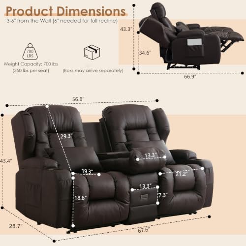 SAMERY 67.6" RV Loveseat Recliner Sofa, Manual Reclining Loveseat