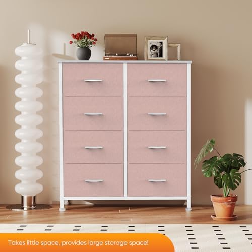 Sweetcrispy 8 Drawer Fabric Dresser, Tall Storage Tower for Bedroom, Pink