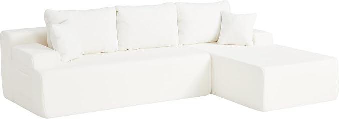 Hobestluk Modular Sectional Sofa Couches L-Shape Couch 3 Seat Modular Sofa Memory Foam Sectional Couches for Living Room, Cloud Couch with Oversized Chaise (White Smooth, 96", Right Hand Facing)