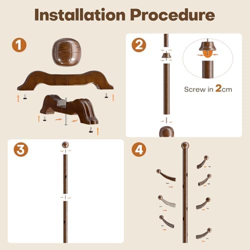 Wooden Coat Rack, 7 Hooks Freestanding Wood Coat Tree Rack with Stable Base